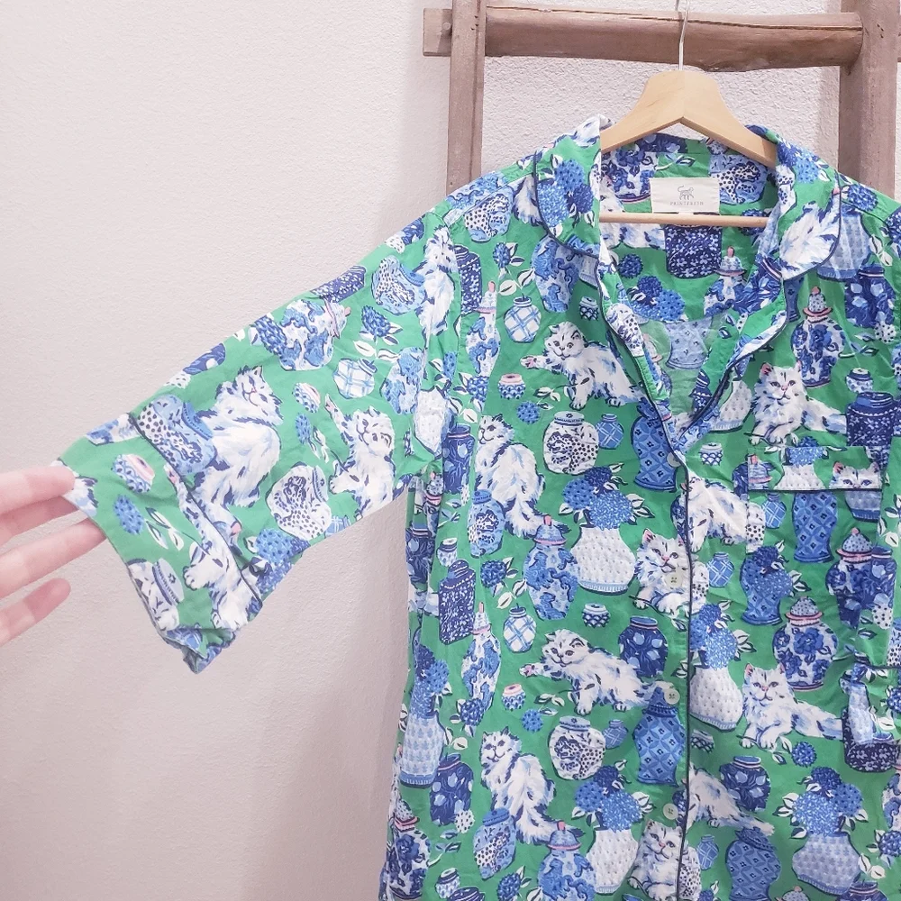 Printfresh Organic Cotton Fancy Cat Print Pajama Top Size Small - Picture 6 of 10